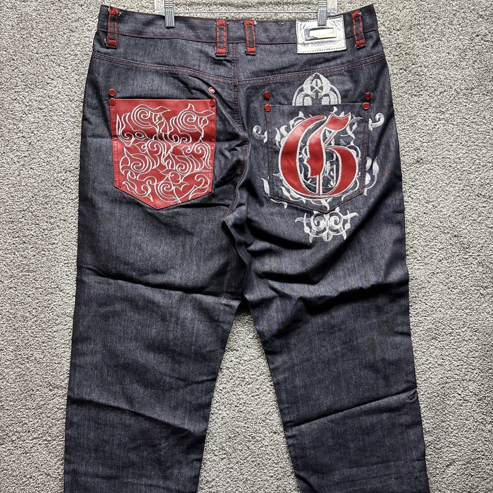 Pilgrim Apparel‎ Y2K Streetwear Graphic Jeans Dark Wash Baggy 42x32 Studded RARE